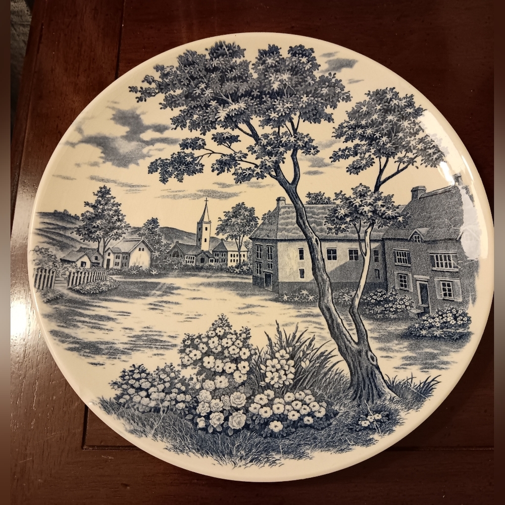 Vintage Made in Japan Blue & White "English Village" plate